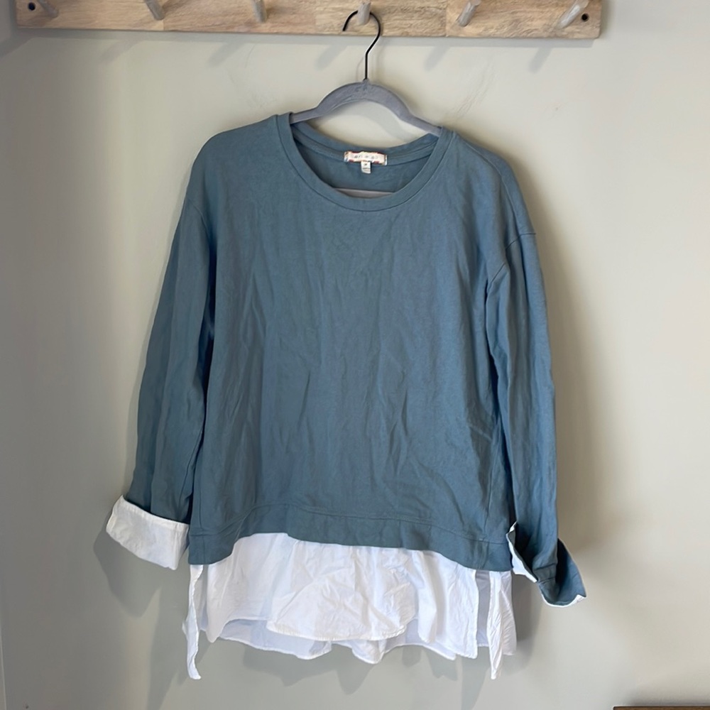 eri + ali | layered poplin cotton sweatshirt tunic | sz M